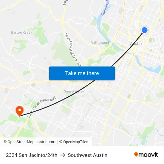 2324 San Jacinto/24th to Southwest Austin map