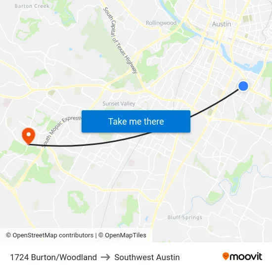 1724 Burton/Woodland to Southwest Austin map