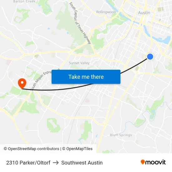 2310 Parker/Oltorf to Southwest Austin map