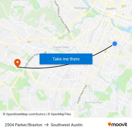 2504 Parker/Braxton to Southwest Austin map