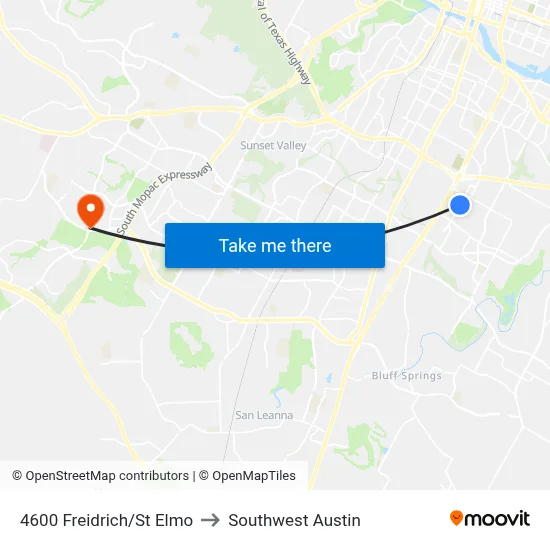 4600 Freidrich/St Elmo to Southwest Austin map