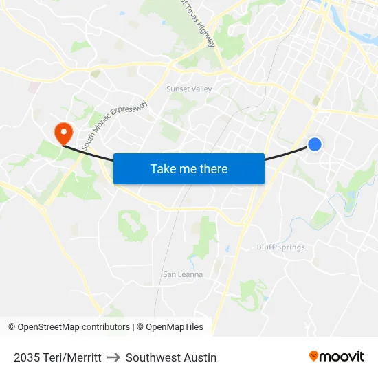 2035 Teri/Merritt to Southwest Austin map