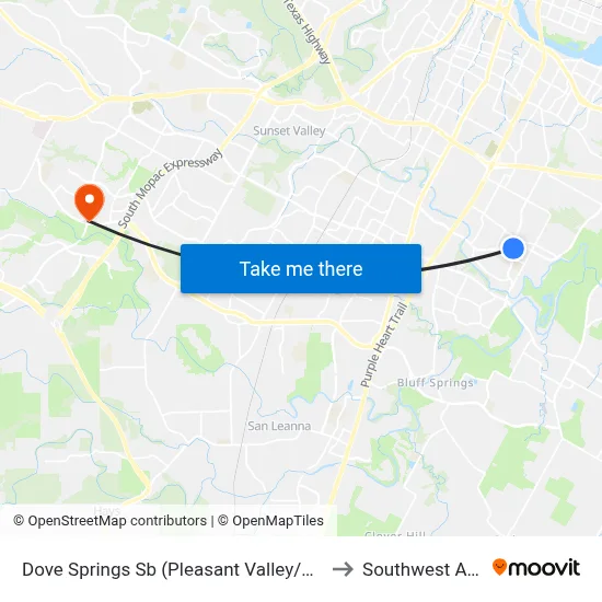 Dove Springs Sb (Pleasant Valley/Stassney) to Southwest Austin map