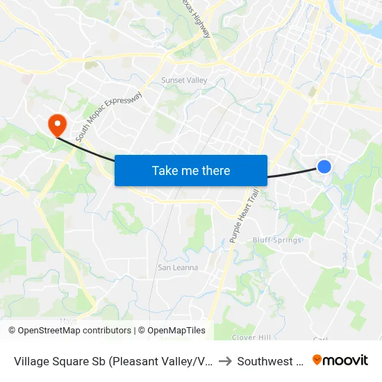 Village Square Sb (Pleasant Valley/Village Square) to Southwest Austin map