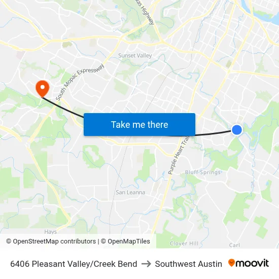 6406 Pleasant Valley/Creek Bend to Southwest Austin map