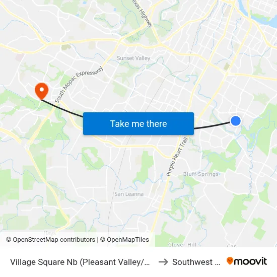 Village Square Nb (Pleasant Valley/Village Square) to Southwest Austin map