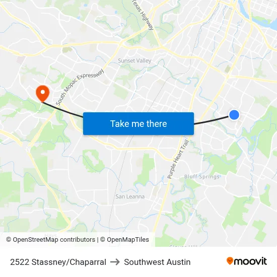 2522 Stassney/Chaparral to Southwest Austin map