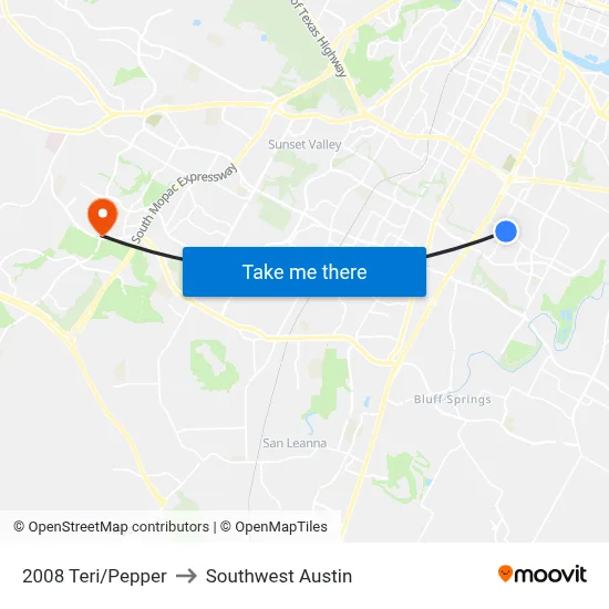 2008 Teri/Pepper to Southwest Austin map