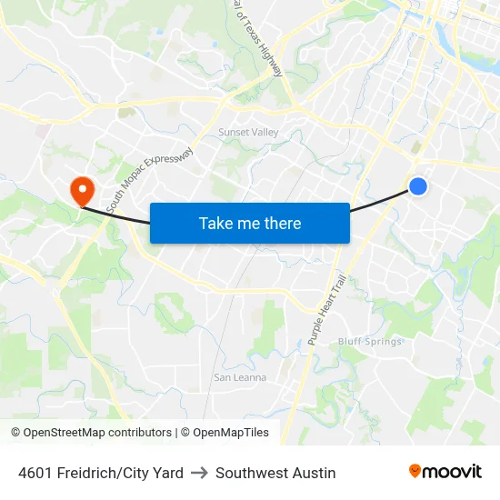 4601 Freidrich/City Yard to Southwest Austin map