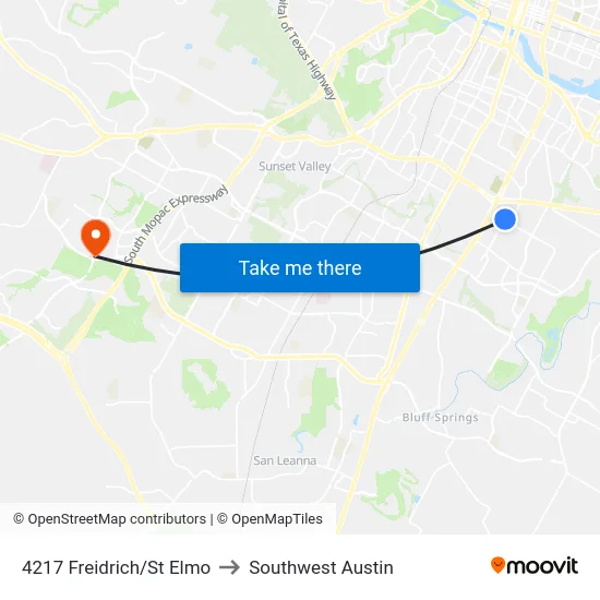 4217 Freidrich/St Elmo to Southwest Austin map