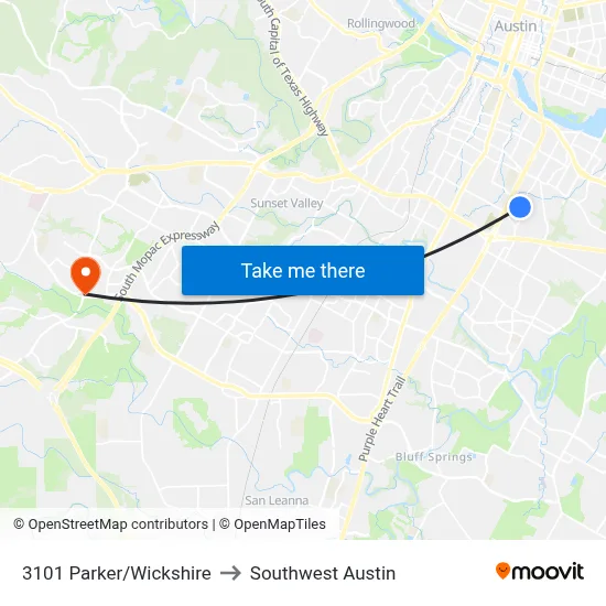 3101 Parker/Wickshire to Southwest Austin map