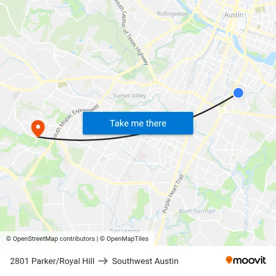 2801 Parker/Royal Hill to Southwest Austin map