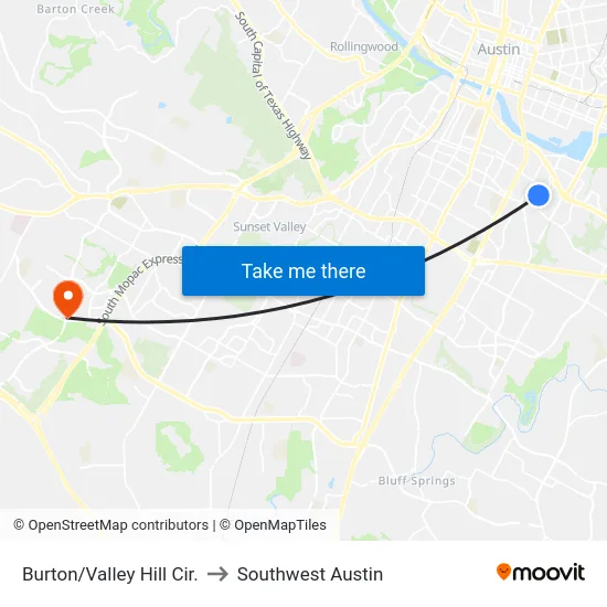 Burton/Valley Hill Cir. to Southwest Austin map
