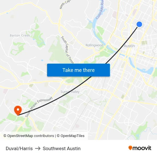 Duval/Harris to Southwest Austin map