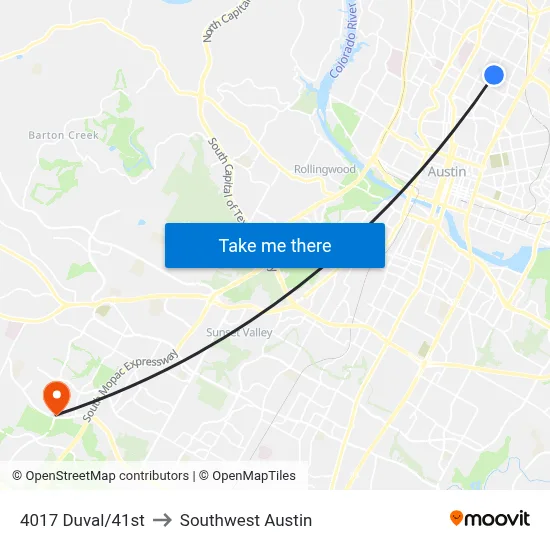 4017 Duval/41st to Southwest Austin map