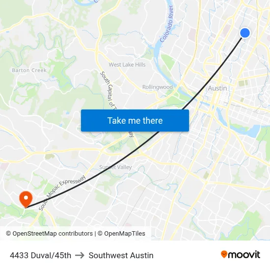 4433 Duval/45th to Southwest Austin map