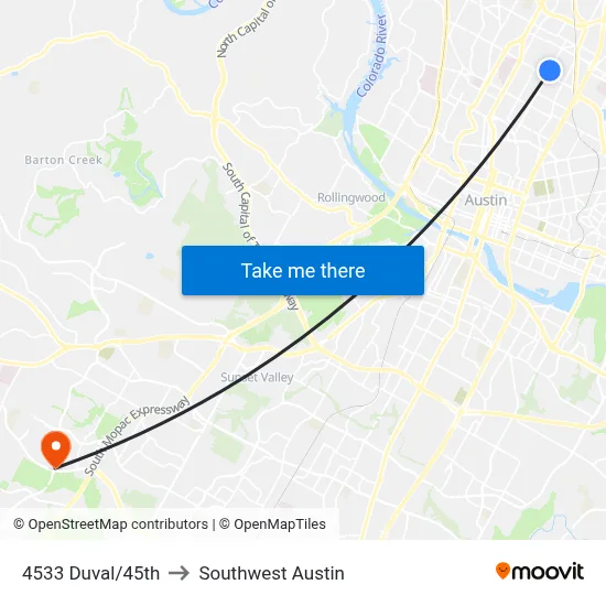 4533 Duval/45th to Southwest Austin map