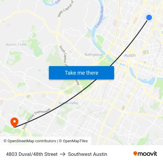 4803 Duval/48th Street to Southwest Austin map