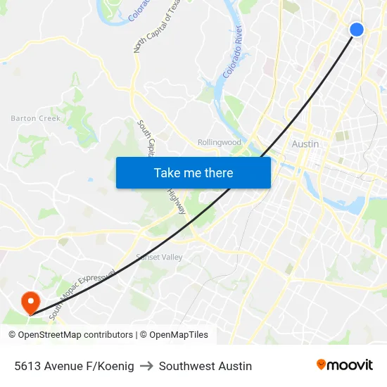 5613 Avenue F/Koenig to Southwest Austin map