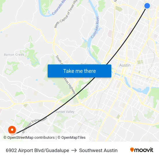 6902 Airport Blvd/Guadalupe to Southwest Austin map