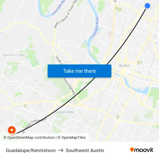 Guadalupe/Kennistson to Southwest Austin map
