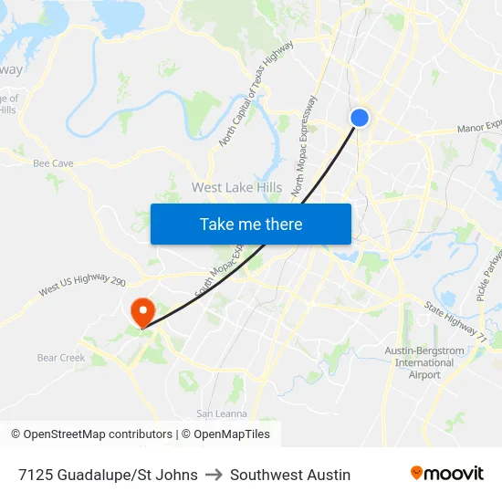 7125 Guadalupe/St Johns to Southwest Austin map