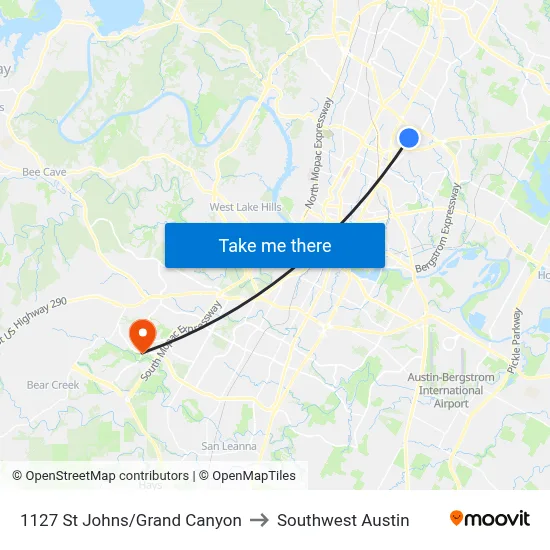 1127 St Johns/Grand Canyon to Southwest Austin map
