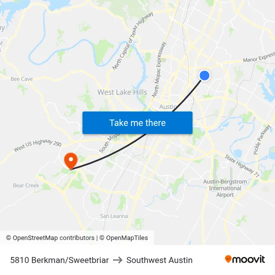 5810 Berkman/Sweetbriar to Southwest Austin map