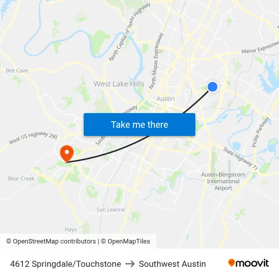 4612 Springdale/Touchstone to Southwest Austin map