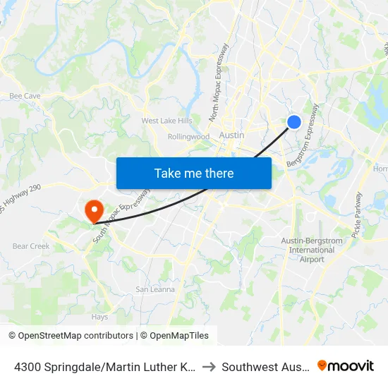 4300 Springdale/Martin Luther King to Southwest Austin map