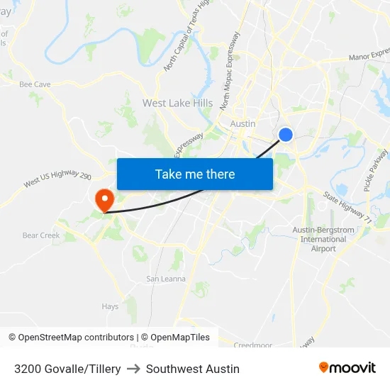 3200 Govalle/Tillery to Southwest Austin map