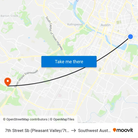 7th Street Sb (Pleasant Valley/7th) to Southwest Austin map