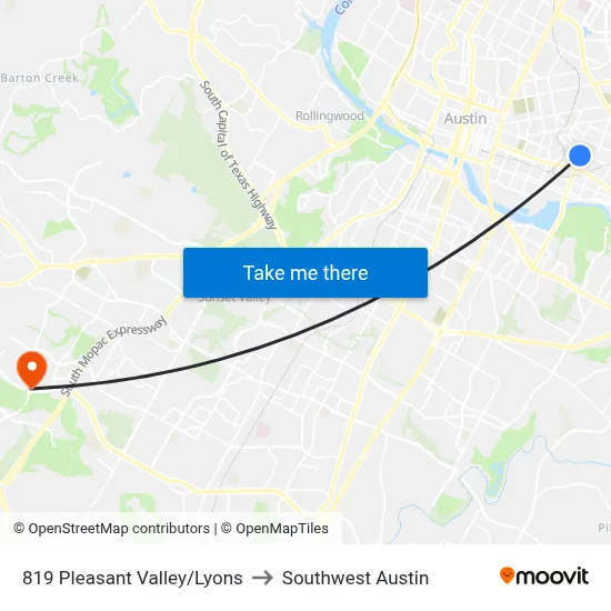 819 Pleasant Valley/Lyons to Southwest Austin map