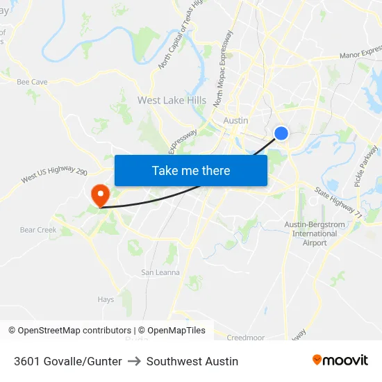 3601 Govalle/Gunter to Southwest Austin map