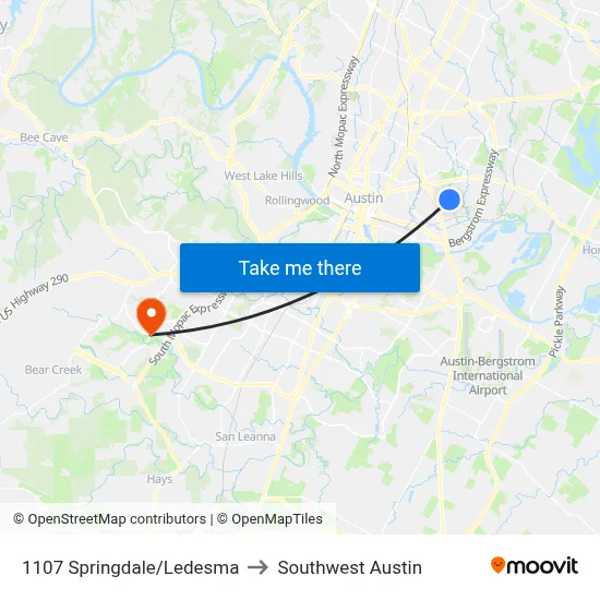 1107 Springdale/Ledesma to Southwest Austin map