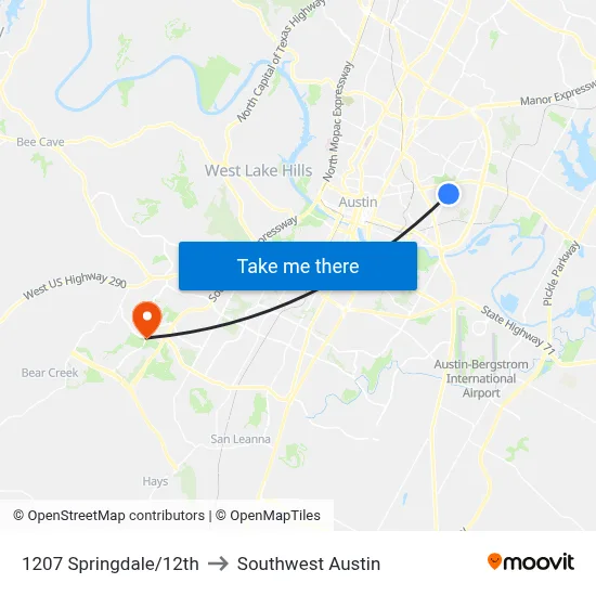1207 Springdale/12th to Southwest Austin map