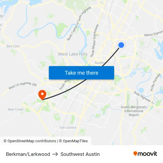 Berkman/Larkwood to Southwest Austin map