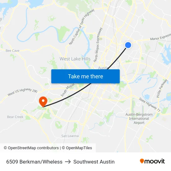 6509 Berkman/Wheless to Southwest Austin map