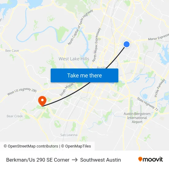 Berkman/Us 290 SE Corner to Southwest Austin map