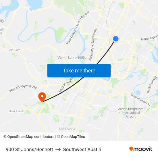 900 St Johns/Bennett to Southwest Austin map