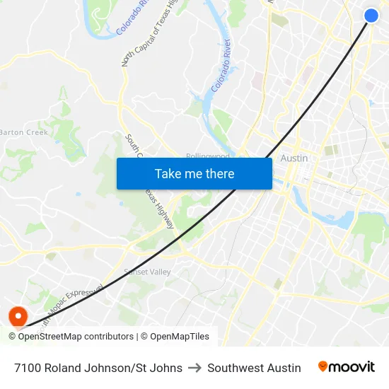 7100 Roland Johnson/St Johns to Southwest Austin map