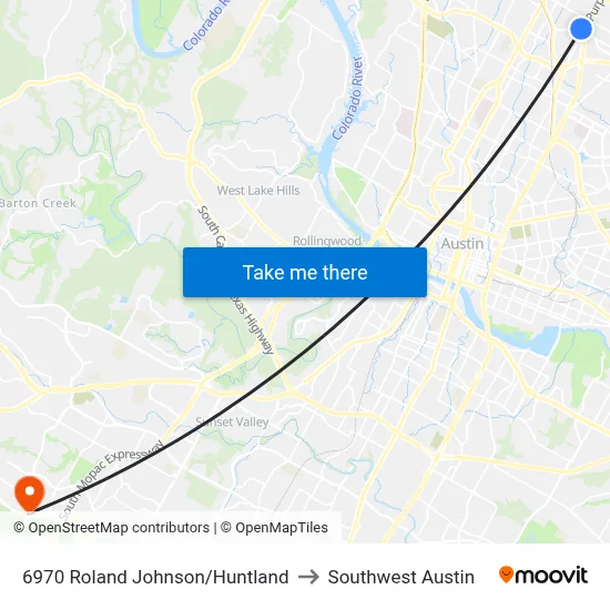 6970 Roland Johnson/Huntland to Southwest Austin map