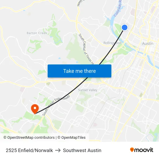 2525 Enfield/Norwalk to Southwest Austin map
