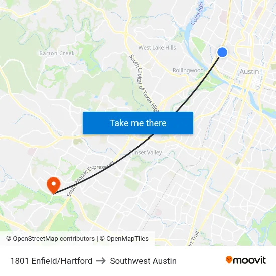1801 Enfield/Hartford to Southwest Austin map