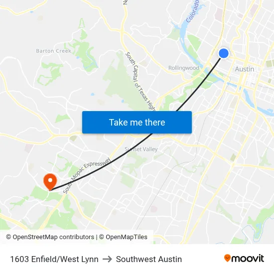 1603 Enfield/West Lynn to Southwest Austin map