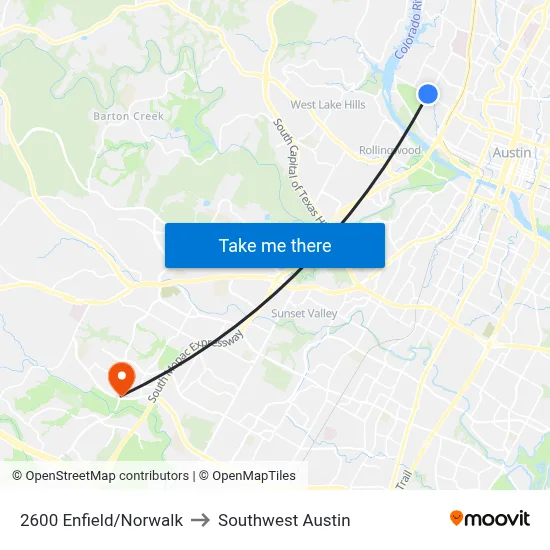 2600 Enfield/Norwalk to Southwest Austin map
