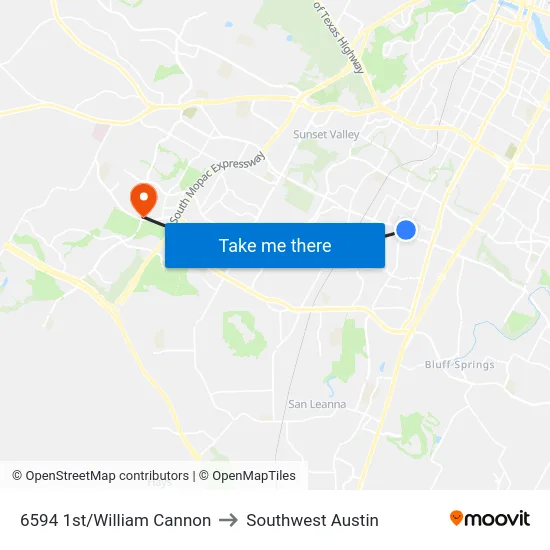 6594 1st/William Cannon to Southwest Austin map