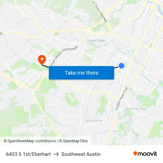 6403 S 1st/Eberhart to Southwest Austin map