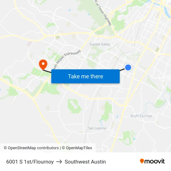 6001 S 1st/Flournoy to Southwest Austin map