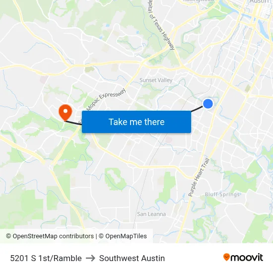 5201 S 1st/Ramble to Southwest Austin map
